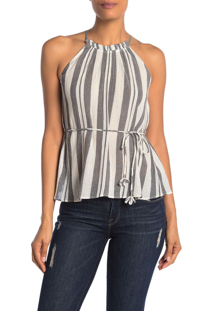 Joie Larkyn Gauzey Metallic Stripe Sleeveless Top, Caviar