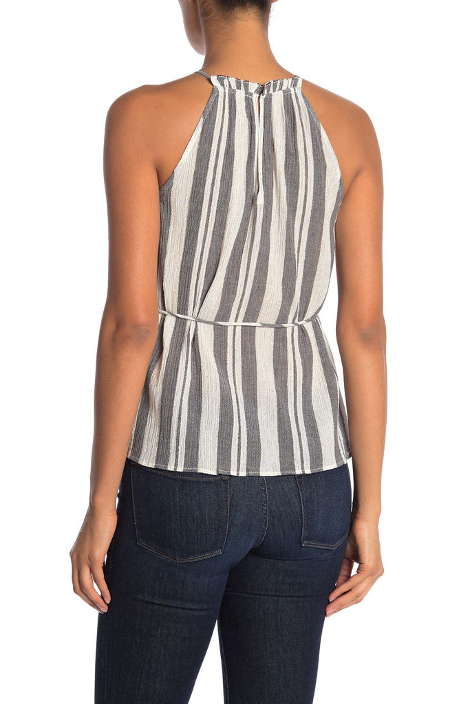 Joie Larkyn Gauzey Metallic Stripe Sleeveless Top, Caviar