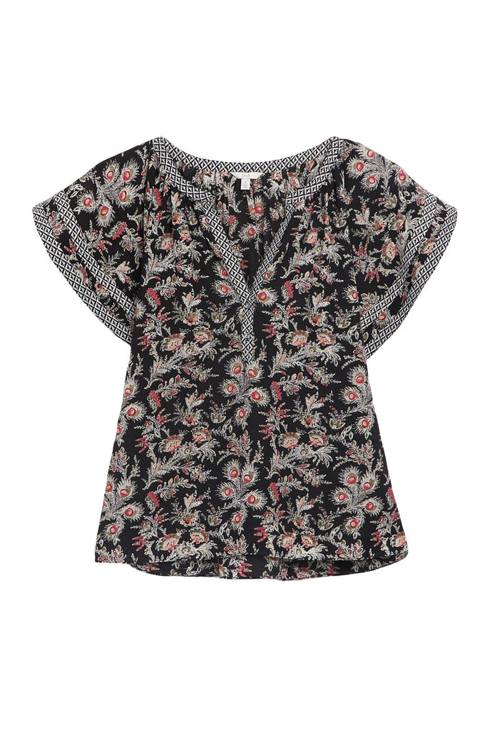 Joie Laurina Floral Print Flutter Sleeve Top, Caviar
