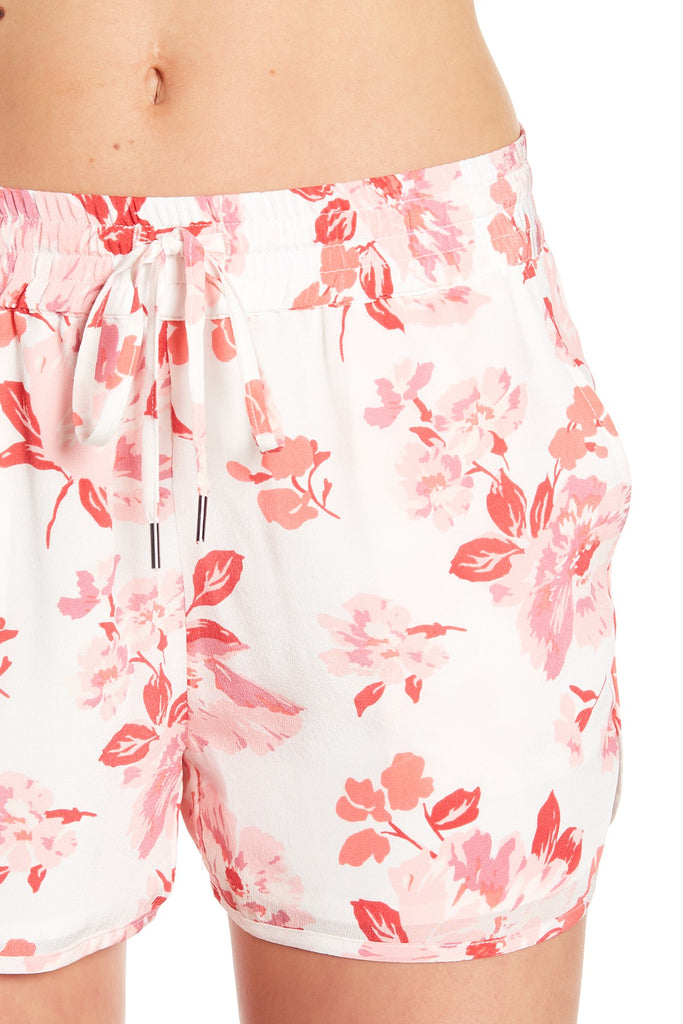 Joie Layana Floral Print Tie-Front Silk Shorts, Soft Pink