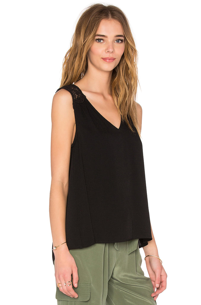 Joie Layson Lace-Shoulder Sleeveless Tank Top, Caviar