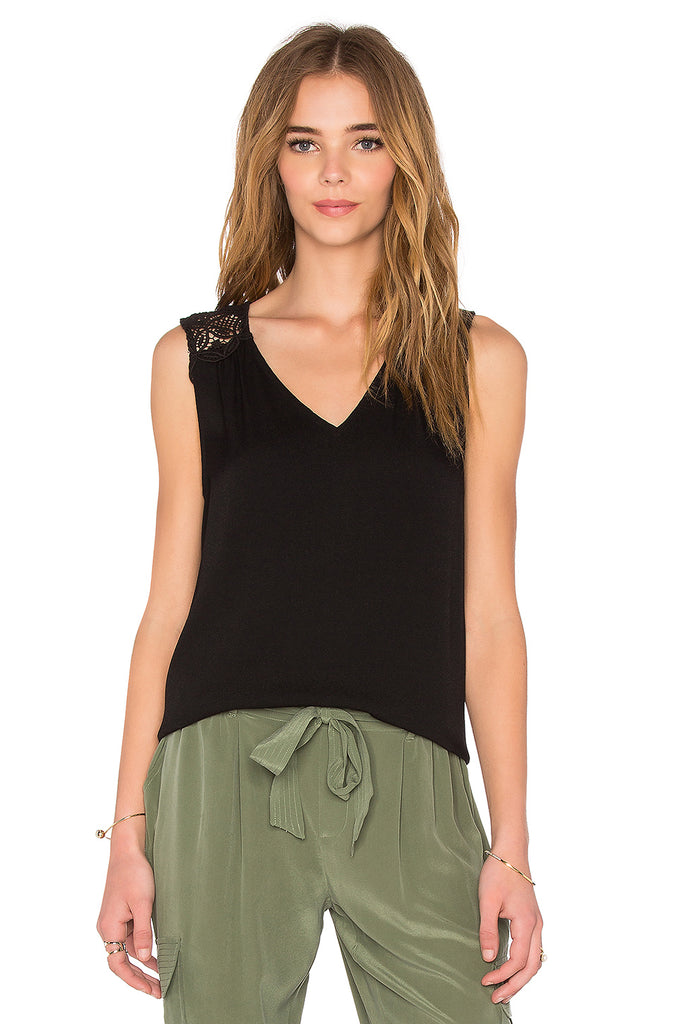 Joie Layson Lace-Shoulder Sleeveless Tank Top, Caviar