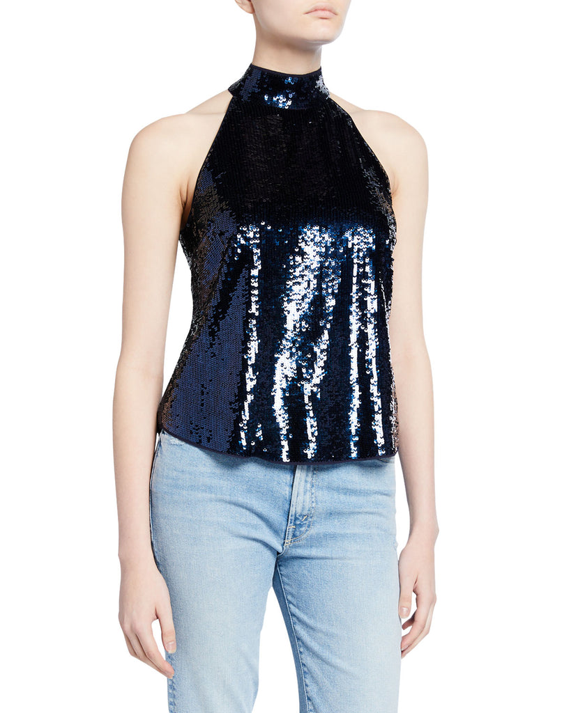 Joie Lei Lei Sleeveless Sequin Mock Neck Top, Midnight Blue