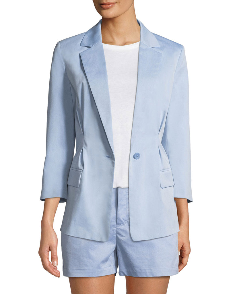 Joie 'Lian' Pleated Cotton-Blend 3/4 Sleeve Blazer, Chambray