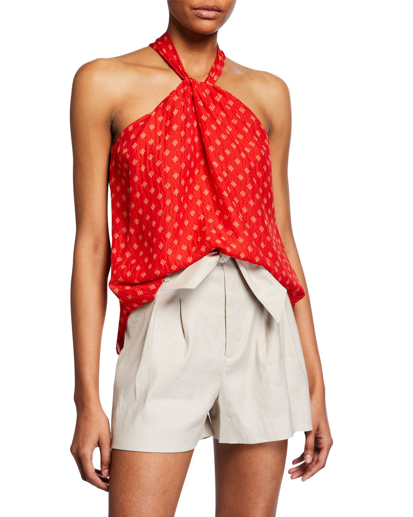 Joie Lisie Twist-Neckline Sleeveless Silk Print Top, Tropic Red
