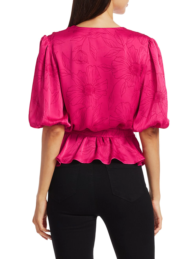 Joie 'Macie' Tonal-Floral Print Wrap-Style Top, Fuchsia