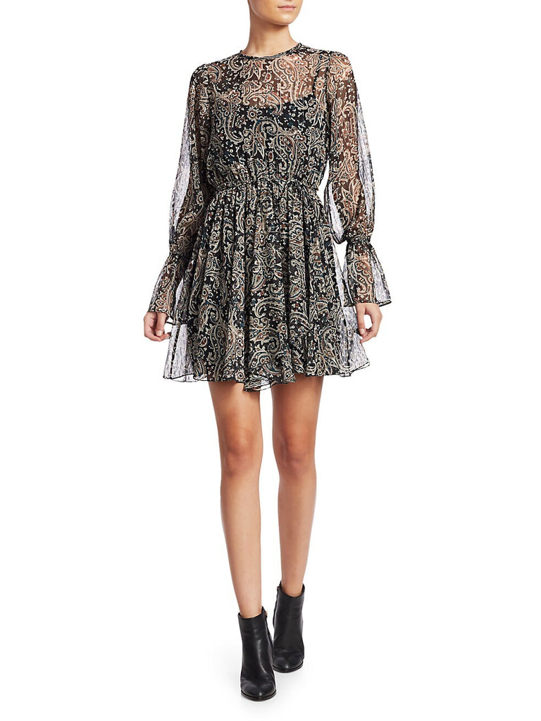 Joie 'Manning' Paisley Print Chiffon Mini Dress, Caviar