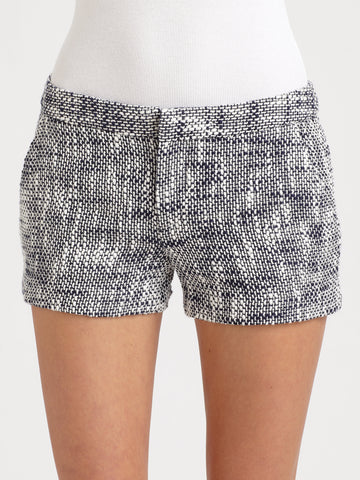 FRAME Linen-Blend Striped Paperbag Shorts, Off-White Multi