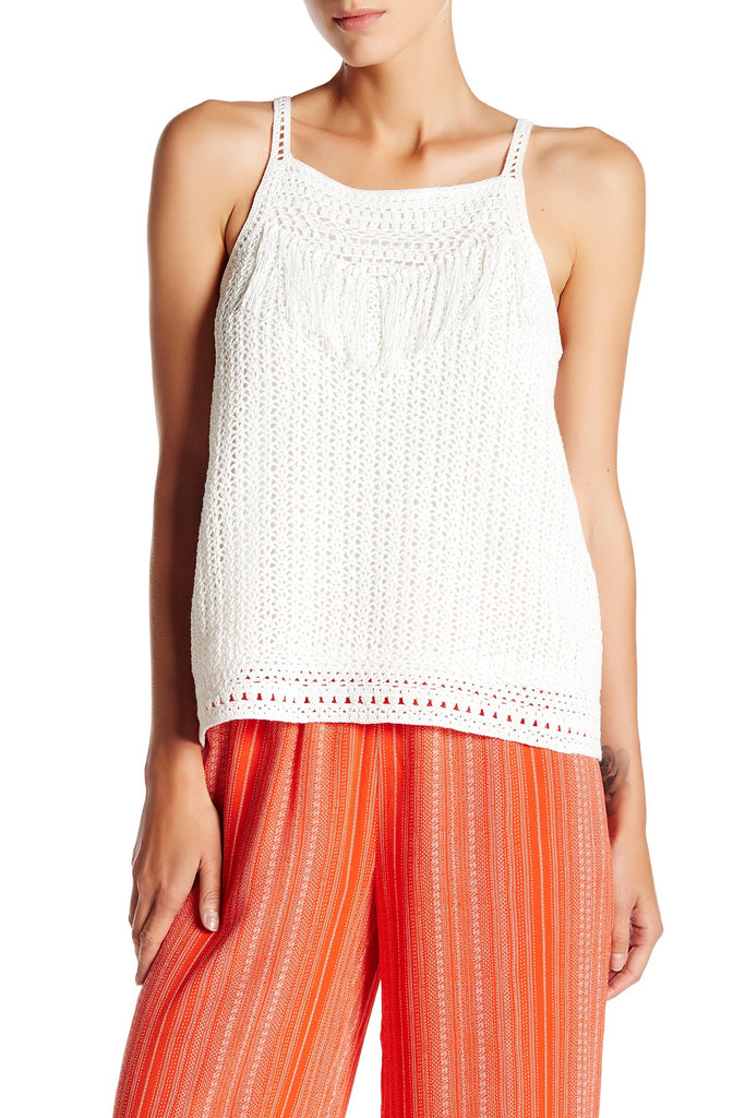 Joie Olesia Crochet Sleeveless Fringe-Trim Tank Top, Porcelain