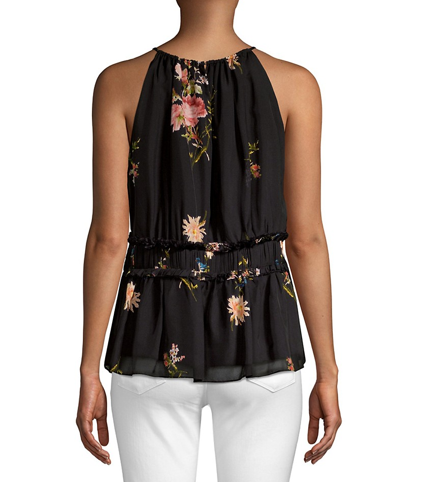Joie Shawnette Floral Print Sleeveless Silk Top, Caviar