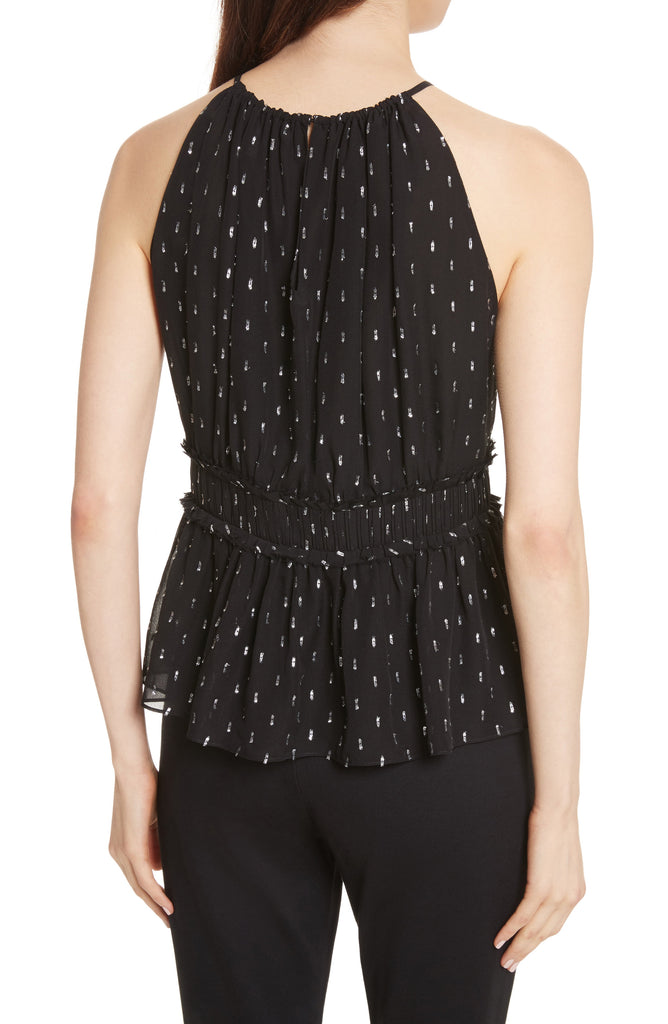 Joie Shawnette Metallic Silk Chiffon Halter Top, Caviar/Silver