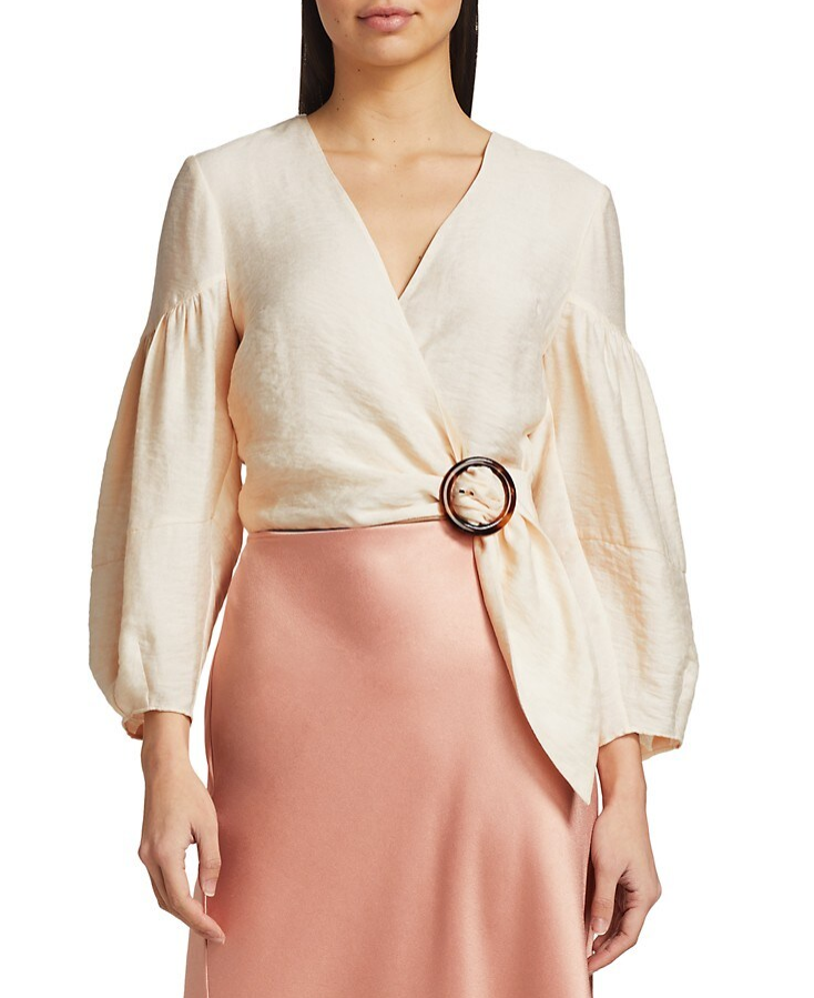 Joie 'Sophiana' Balloon-Sleeve Cropped Wrap Top, Pearl