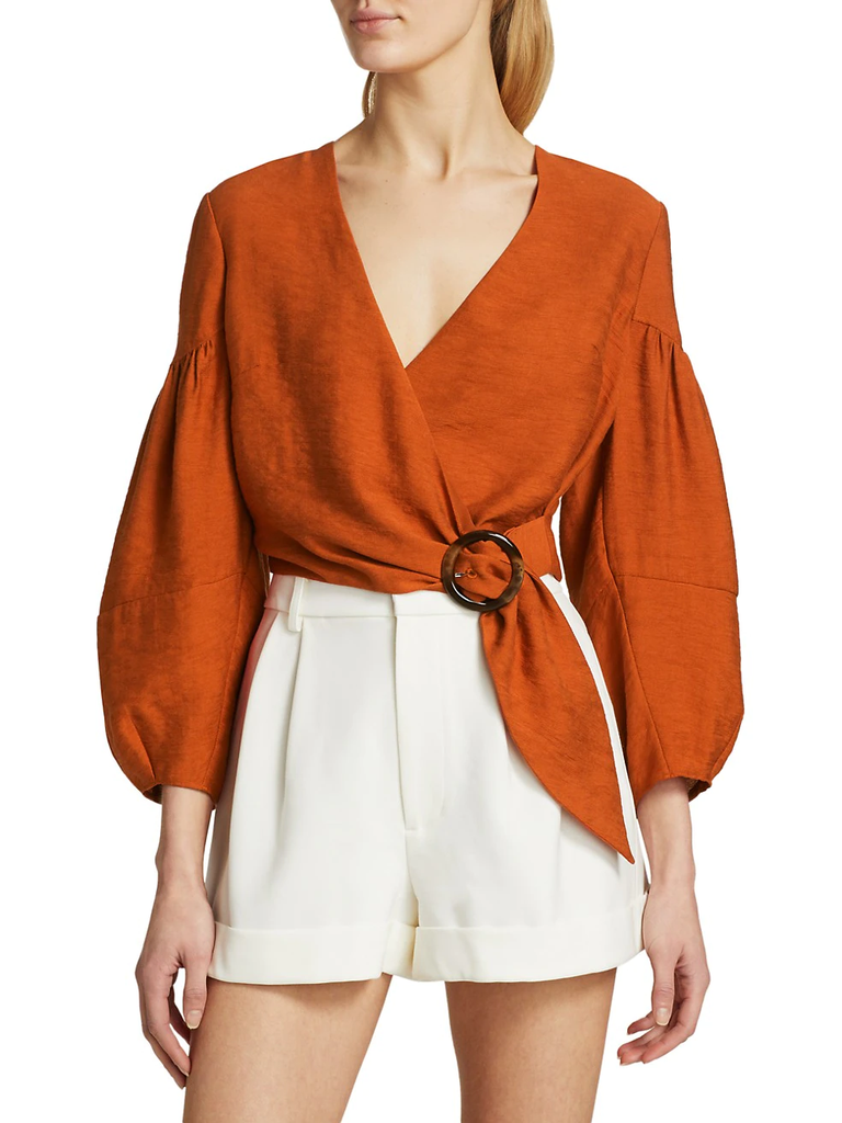 Joie 'Sophiana' Balloon-Sleeve Cropped Wrap Top, Cayenne