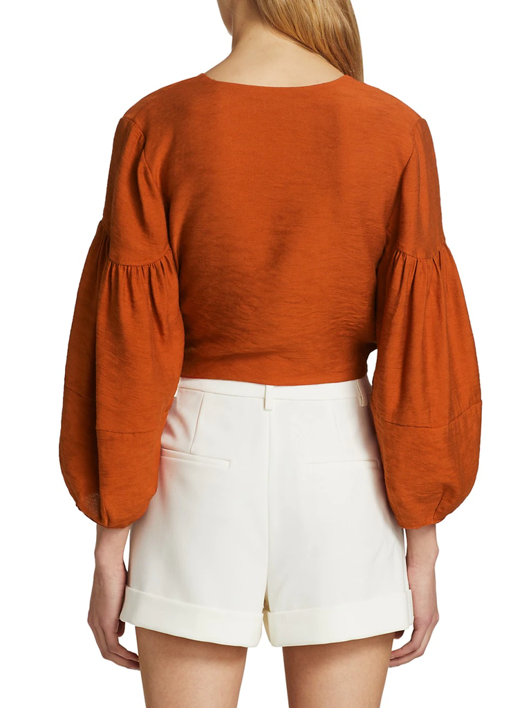 Joie 'Sophiana' Balloon-Sleeve Cropped Wrap Top, Cayenne