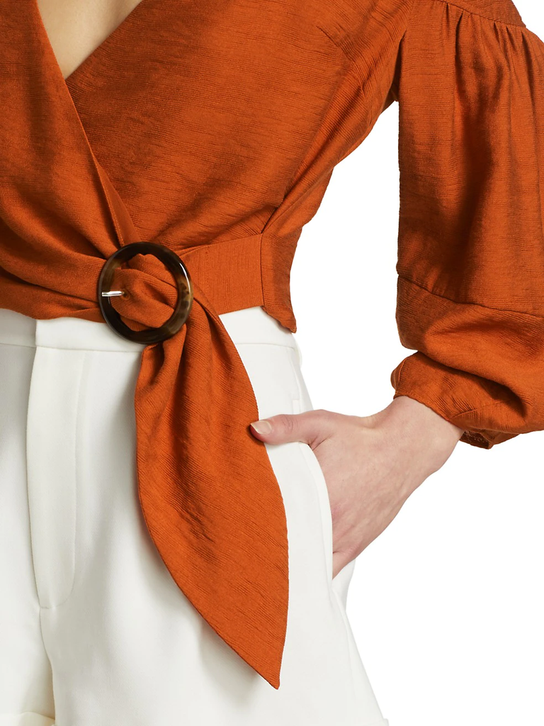 Joie 'Sophiana' Balloon-Sleeve Cropped Wrap Top, Cayenne