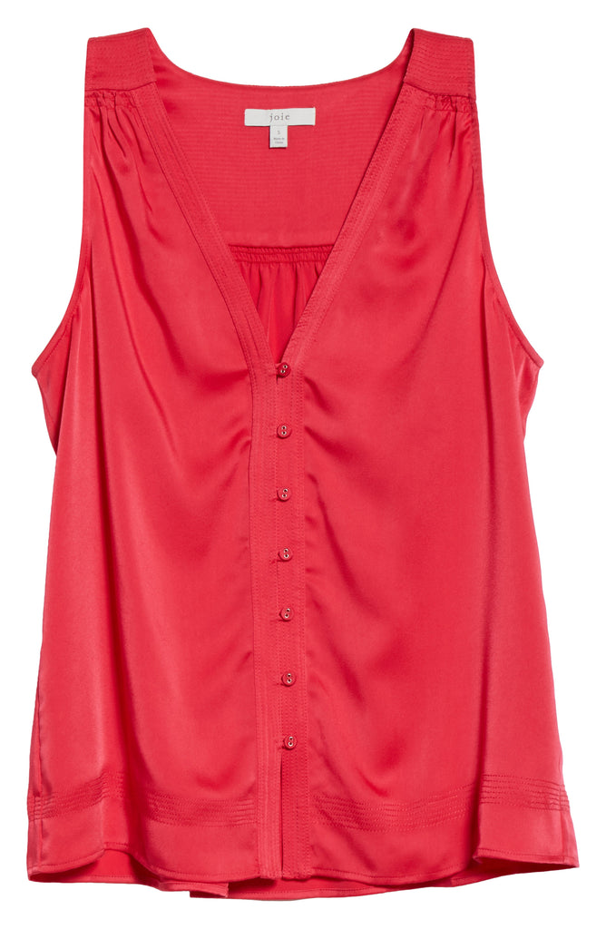 Joie Tadita Satin Button-Front Sleeveless Top, Hibiscus