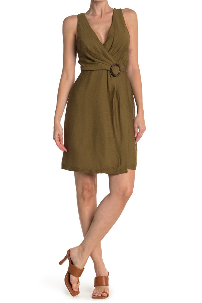 Joie Viara Textured Faux-Wrap Dress, Vintage Olive