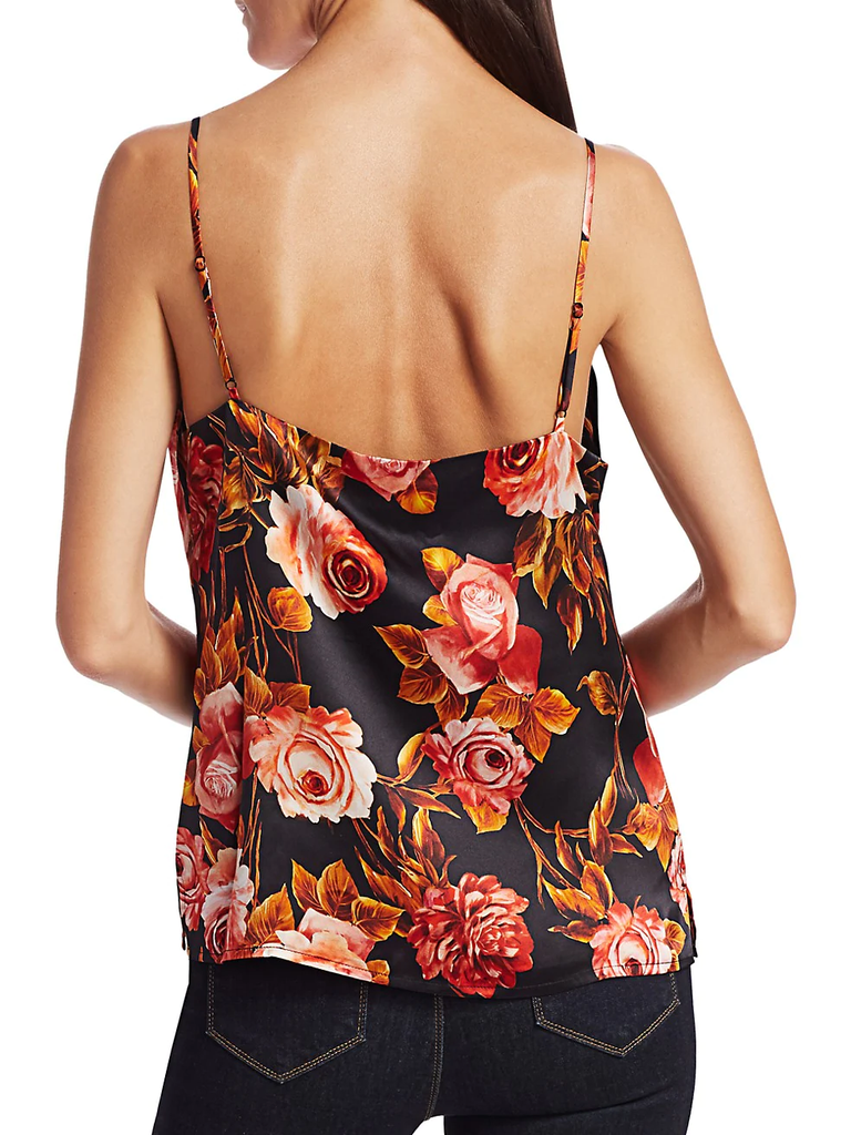 L’Agence Jane Rose-Print Silk Camisole Tank Top, Basalt Rosa