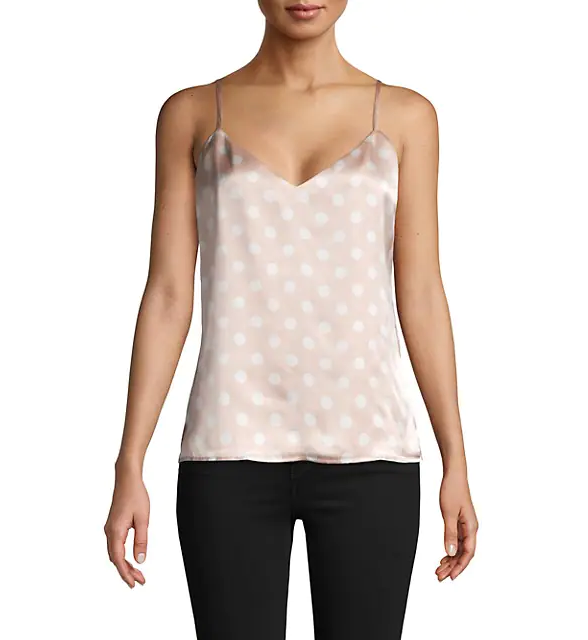 L’Agence Jane Dot-Print Silk Camisole Tank Top, Petal/Ivory