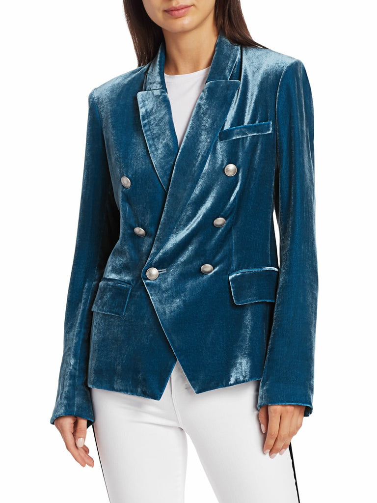 L'Agence 'Kenzie' Double Breasted Velvet Blazer, Cortez Blue