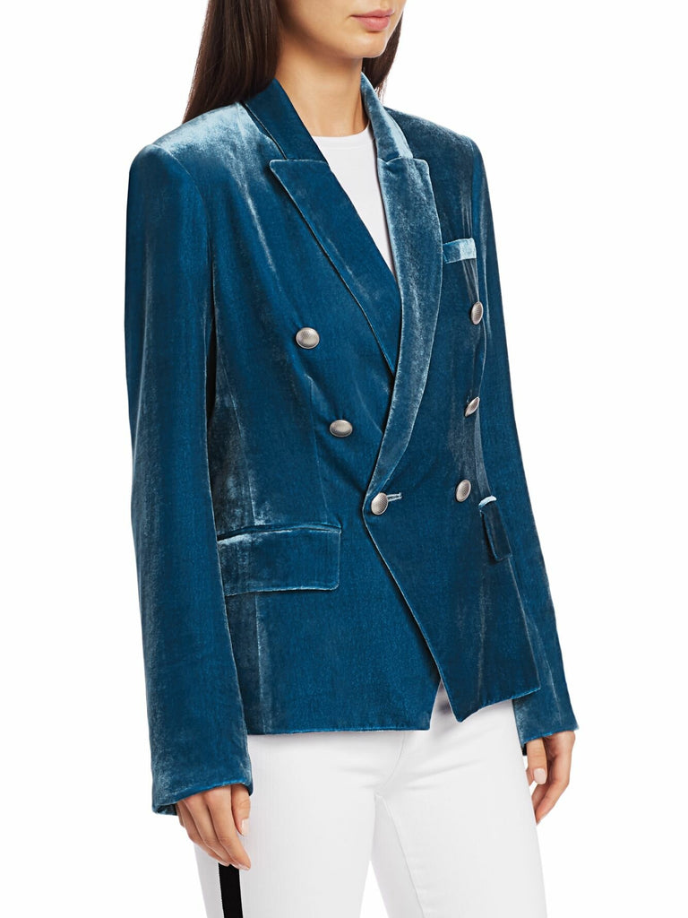 L'Agence 'Kenzie' Double Breasted Velvet Blazer, Cortez Blue