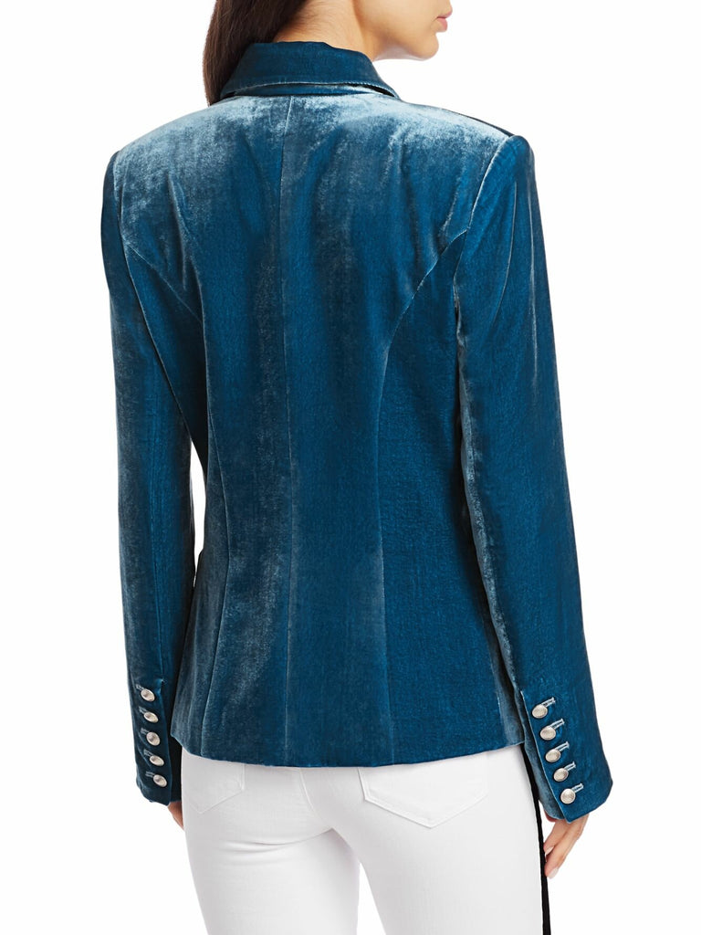 L'Agence 'Kenzie' Double Breasted Velvet Blazer, Cortez Blue