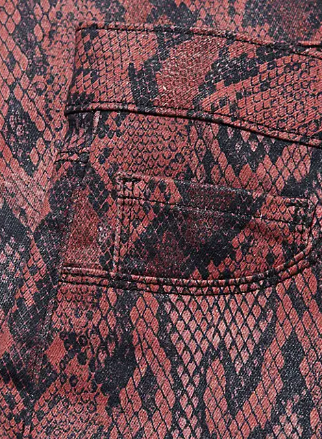 L'AGENCE Margot Aurora Coated Snake-Print Skinny Jeans, Garnet