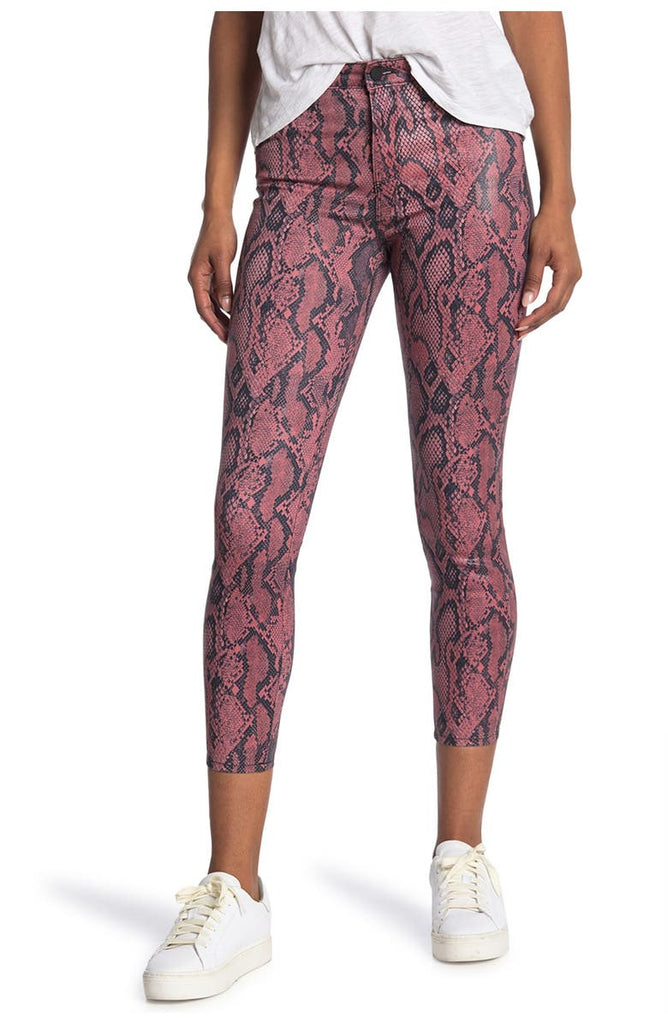 L'AGENCE Margot Aurora Coated Snake-Print Skinny Jeans, Garnet