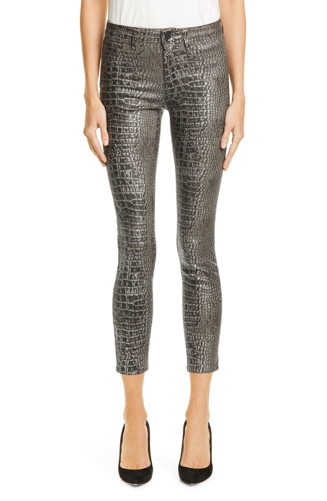 L'AGENCE Margot High Rise Skinny Jeans, Chestnut/Black Croc Foil