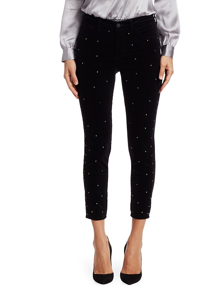 L'AGENCE Margot High-Rise Ankle Skinny Velvet Crystal Jeans