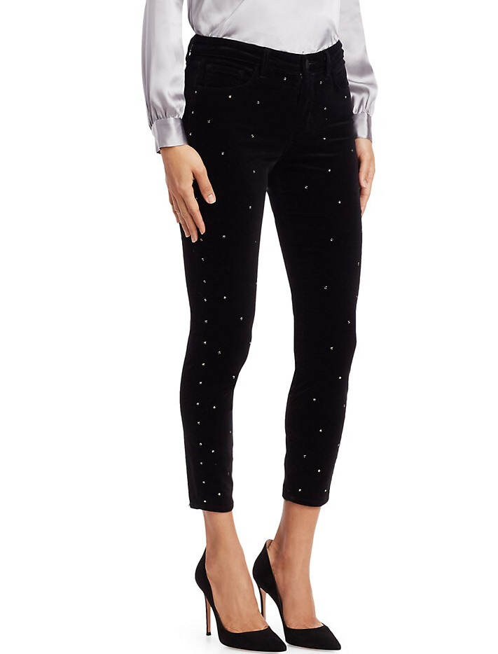 L'AGENCE Margot High-Rise Ankle Skinny Velvet Crystal Jeans