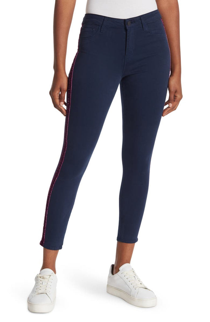 L'AGENCE Margot Skinny Jeans, Velvet Side-Stripe, Dark Navy Blue