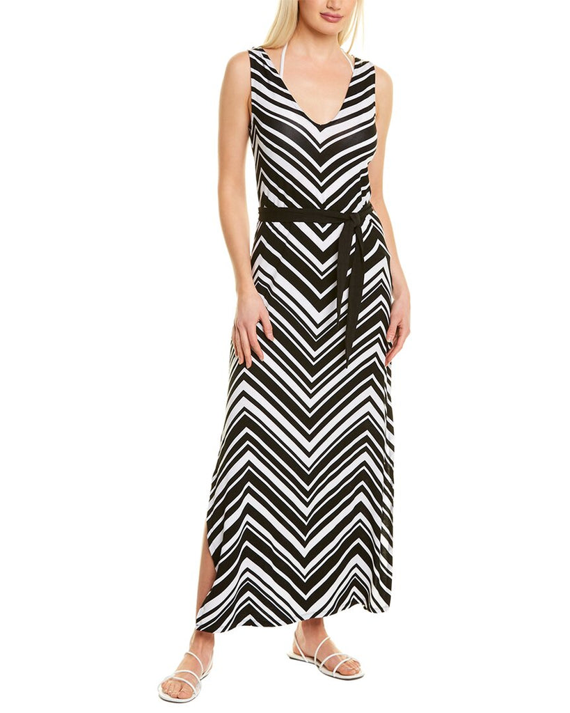 La Blanca Archistripe Swimsuit Cover-Up Maxi Dress, Black/White