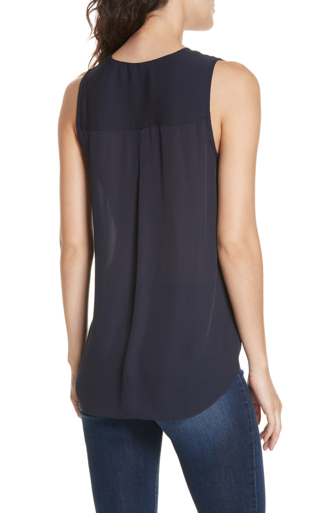 L’Agence 'Mila' Draped-Front Sleeveless Silk Top, Midnight