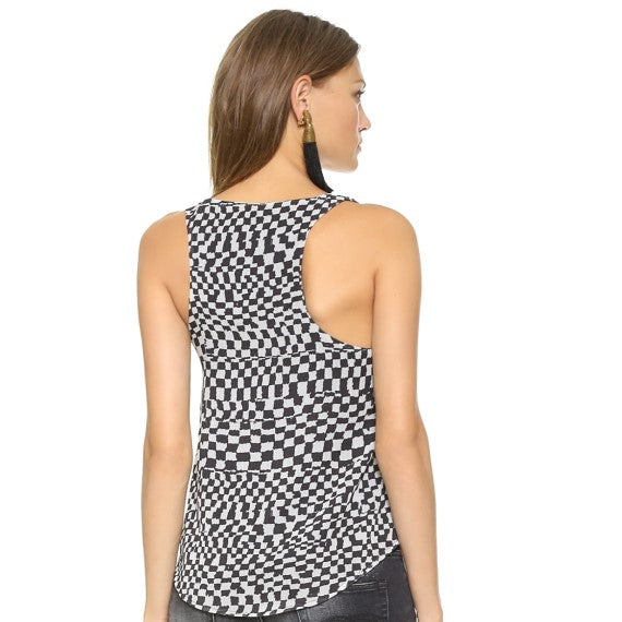 Mara Hoffman Checkers Sequin Front Sleeveless Tank Top, Black