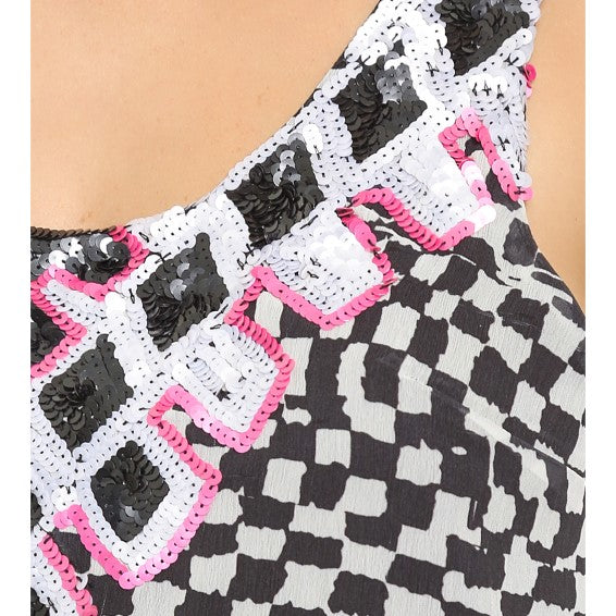 Mara Hoffman Checkers Sequin Front Sleeveless Tank Top, Black