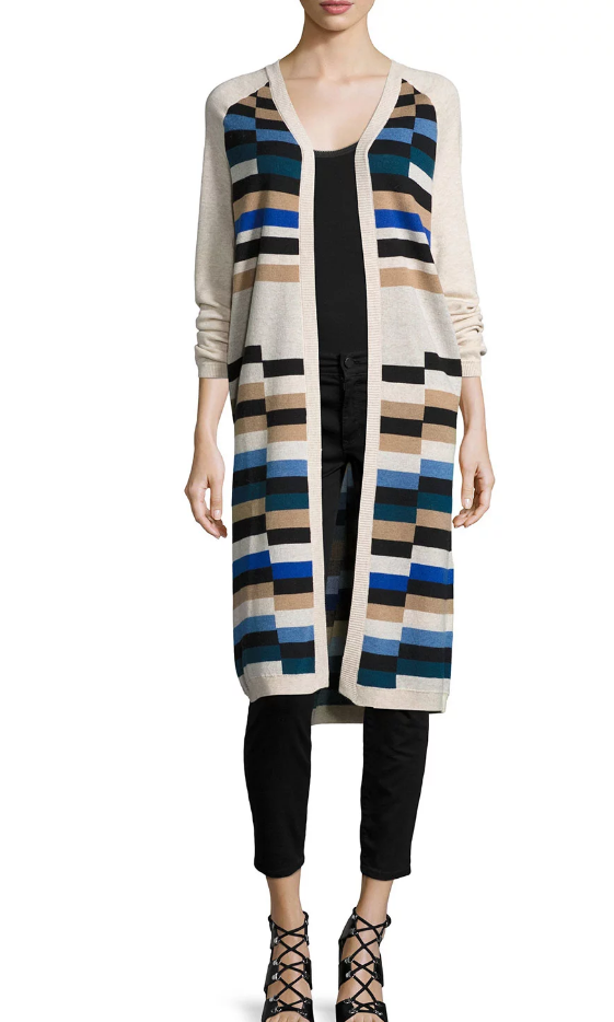 Mara Hoffman Striped Long Cardigan Sweater, Stone Multi
