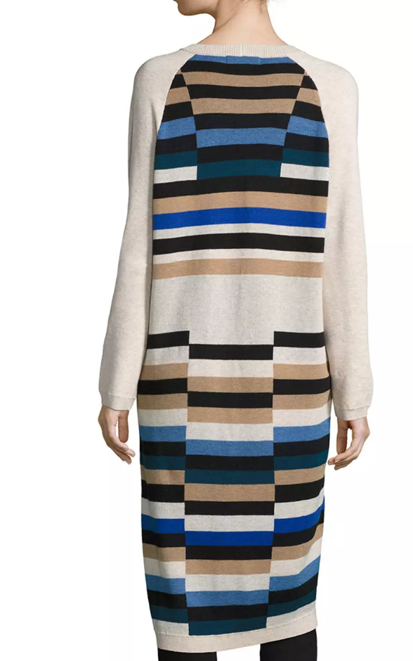 Mara Hoffman Striped Long Cardigan Sweater, Stone Multi