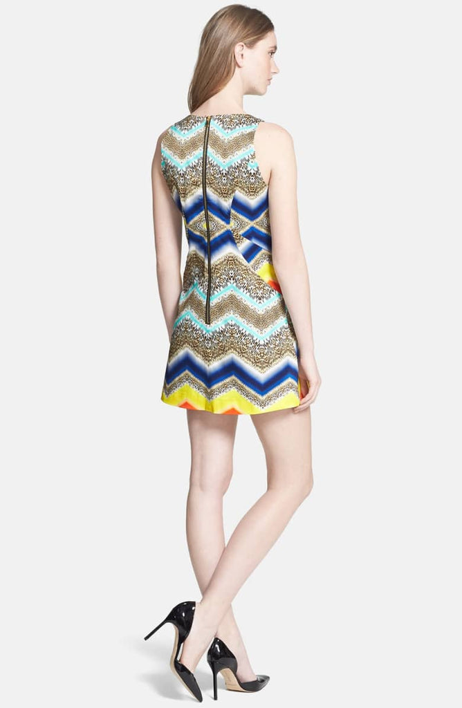 Milly Chevron Paneled Printed Sleeveless Shift Dress, Multi