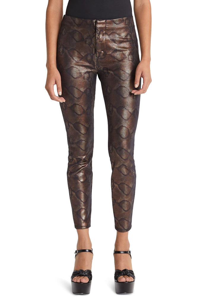 MOTHER The Looker Snake Print High Waist Skinny Pants, Metallic Copper