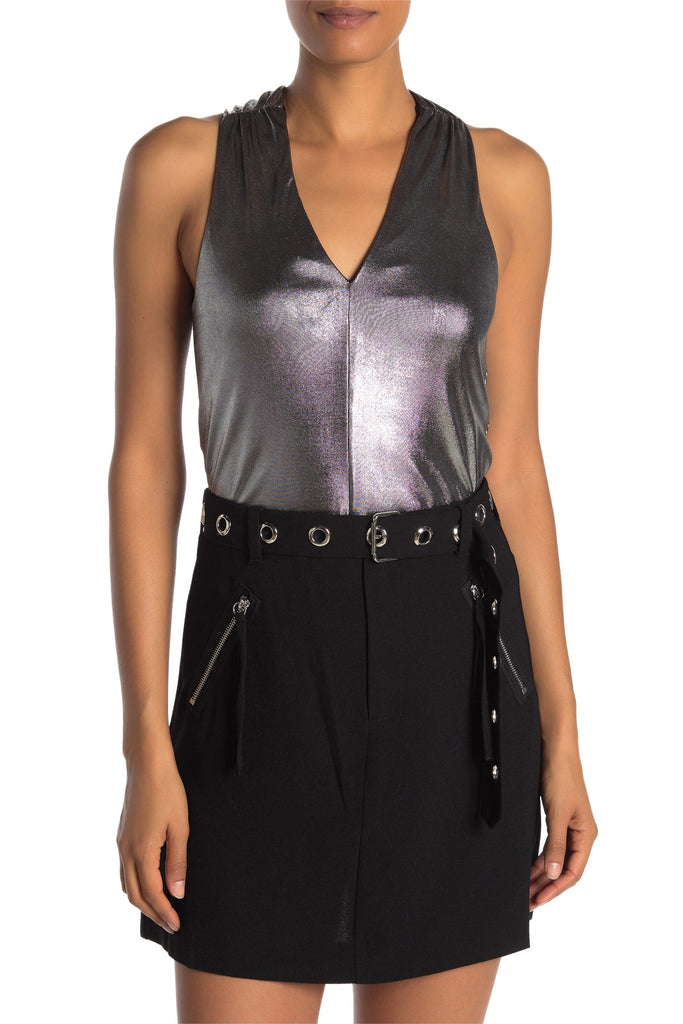 Rachel Roy Iggy Stretch Metallic Sleeveless Top, Silver