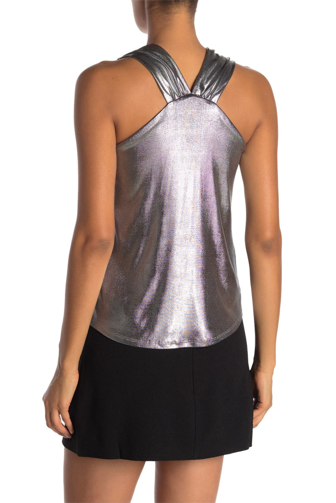 Rachel Roy Iggy Stretch Metallic Sleeveless Top, Silver