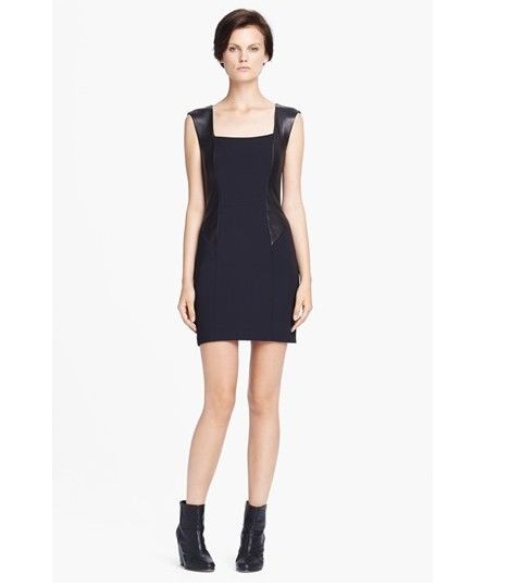 Rag & Bone 'Calder' Leather Combo Stretch Sleeveless Dress, Black