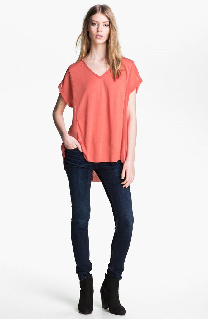 Rag & Bone 'Helena' Rayon-Blend Sheer Panel Top, Coral