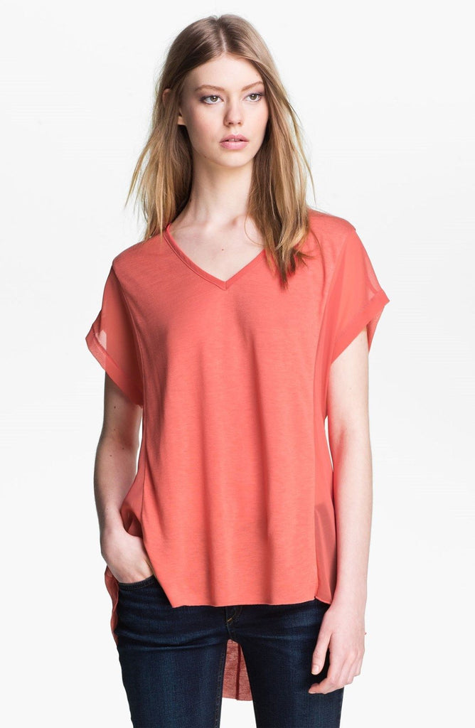 Rag & Bone 'Helena' Rayon-Blend Sheer Panel Top, Coral