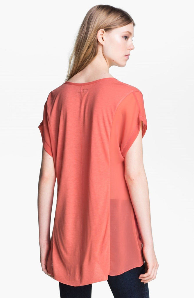 Rag & Bone 'Helena' Rayon-Blend Sheer Panel Top, Coral