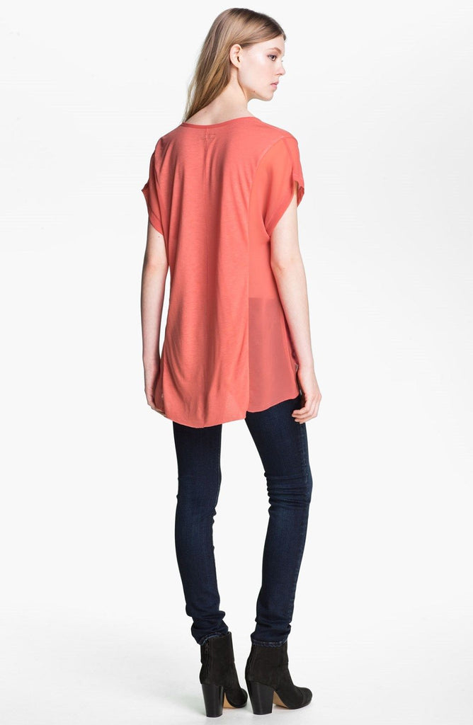 Rag & Bone 'Helena' Rayon-Blend Sheer Panel Top, Coral