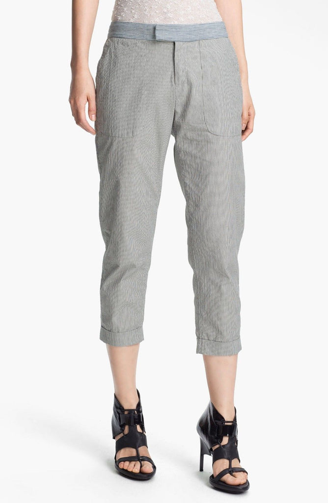 Rag & Bone Pinstriped Seersucker Beach Pants, Black/Ivory/Blue