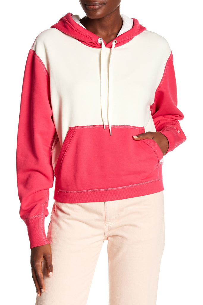 Rag & Bone Shrunken Colorblock Hoodie Sweatshirt, Bright Rose