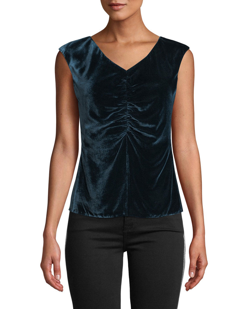 Rebecca Taylor Sleeveless Ruched Velvet Top, Storm